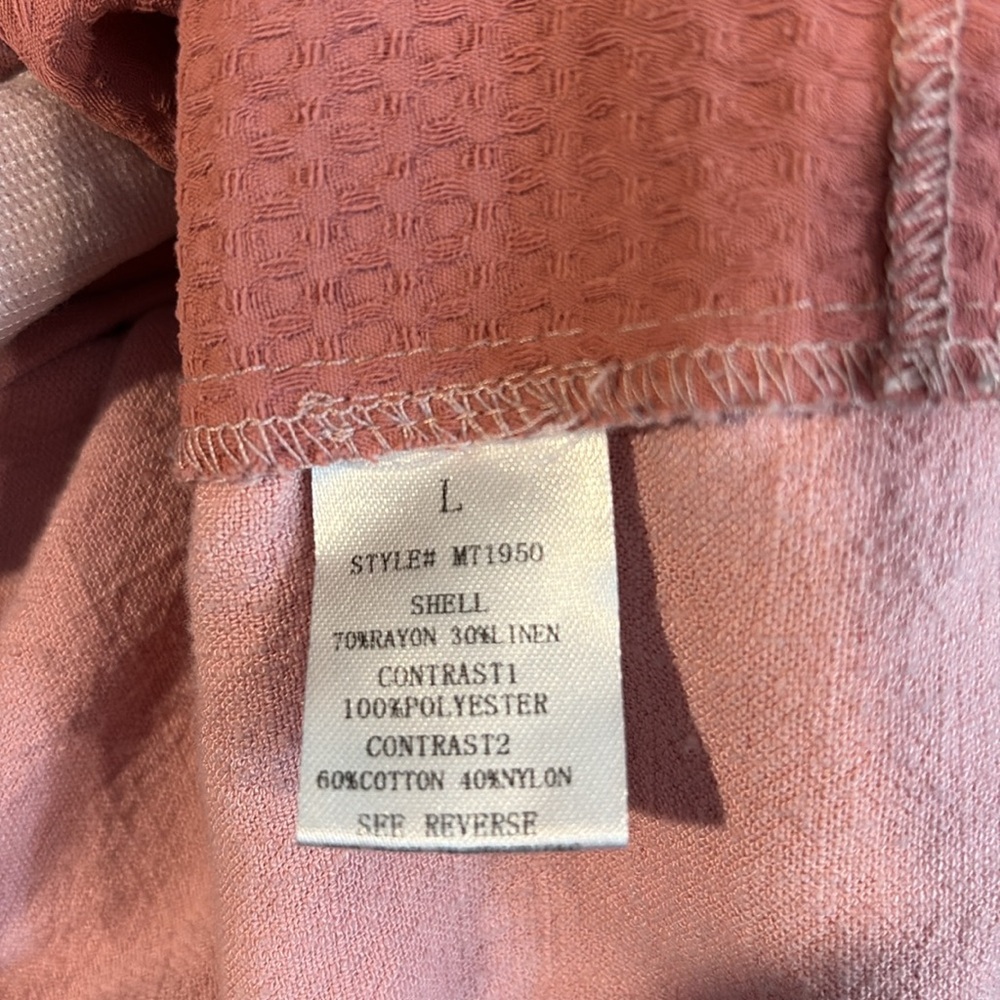 Oli & Hali Pink Patchwork Lace Linen Blend Oversized Top with Pockets Size L - Picture 8 of 8